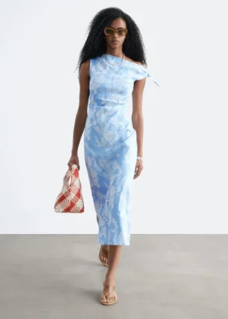 Asymmetric Paisley Midi Dress