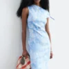 Asymmetric Paisley Midi Dress