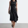 Asymmetric Satin Midi Dress