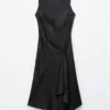 Asymmetric Satin Midi Dress