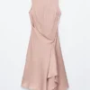Asymmetric Satin Midi Dress