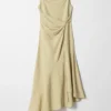 Asymmetric Wrap-Knot Midi Dress