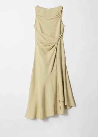 Asymmetric Wrap-Knot Midi Dress
