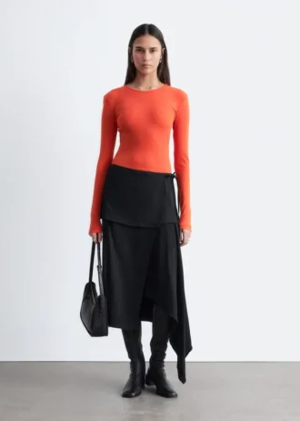 Asymmetric Wrap Midi Skirt