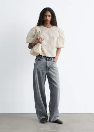 Balloon-Sleeve Jacquard Blouse