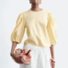Balloon-Sleeve Jacquard Blouse