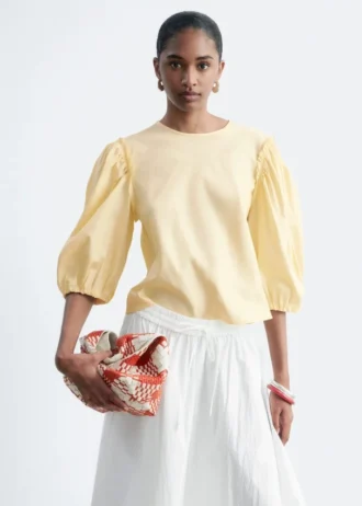 Balloon-Sleeve Jacquard Blouse