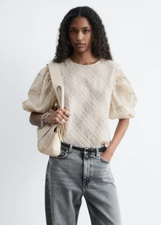 Balloon-Sleeve Jacquard Blouse