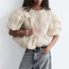 Balloon-Sleeve Jacquard Blouse