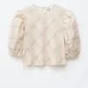 Balloon-Sleeve Jacquard Blouse