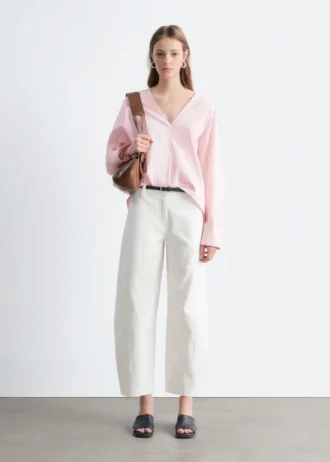 Barrel-Leg Cotton Twill Trousers
