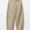 Barrel-Leg Cotton Twill Trousers