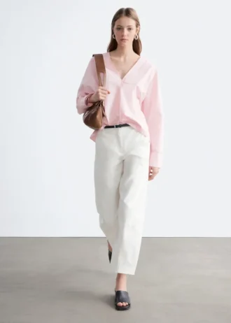 Barrel-Leg Cotton Twill Trousers