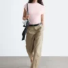Barrel-Leg Cotton Twill Trousers