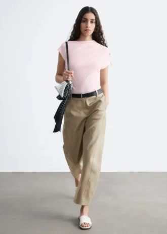 Barrel-Leg Cotton Twill Trousers