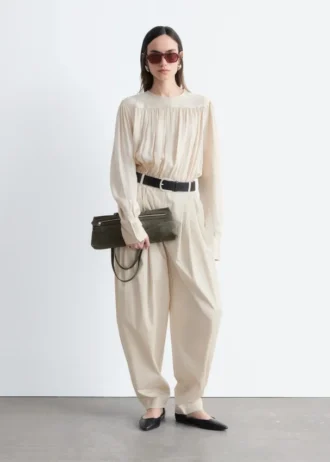 Barrel-Leg Pleated Trousers