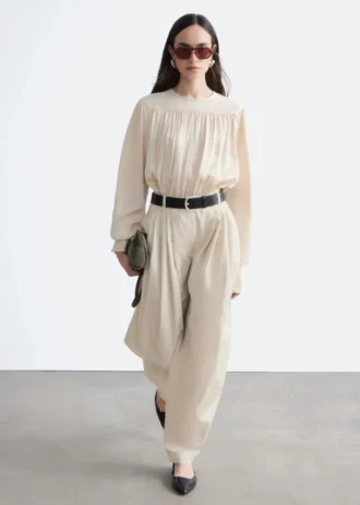Barrel-Leg Pleated Trousers