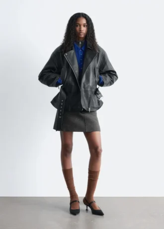 Belted Leather Biker Jacket