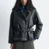 Belted Leather Biker Jacket