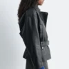 Belted Leather Biker Jacket