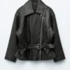 Belted Leather Biker Jacket