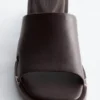 Block Heel Leather Sandals