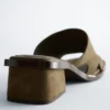 Block Heel Leather Sandals