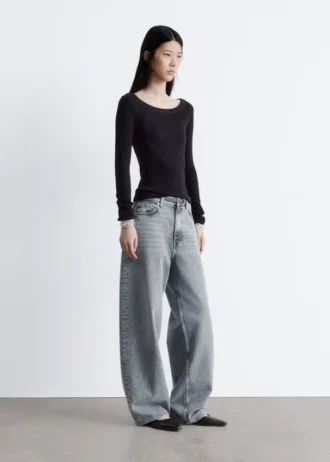 Boat-Neck Rib-Knit Top