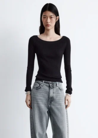 Boat-Neck Rib-Knit Top