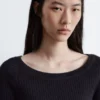 Boat-Neck Rib-Knit Top