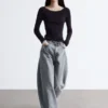 Boat-Neck Rib-Knit Top