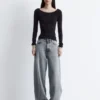 Boat-Neck Rib-Knit Top