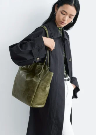 Buckle-Strap Leather Tote