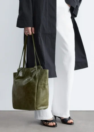 Buckle-Strap Leather Tote