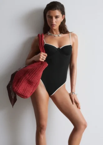 Contrast-Trim Rib Swimsuit