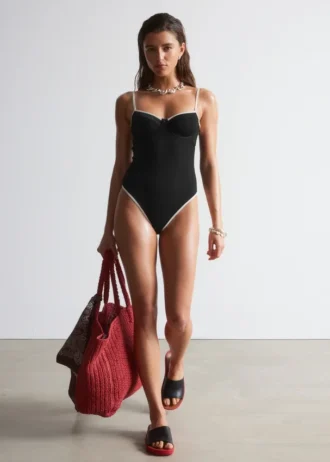 Contrast-Trim Rib Swimsuit