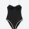 Contrast-Trim Rib Swimsuit