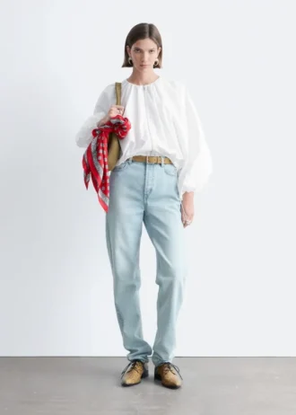 Cotton Poplin Zip-Front Blouse