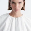 Cotton Poplin Zip-Front Blouse