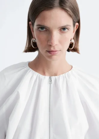 Cotton Poplin Zip-Front Blouse