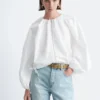 Cotton Poplin Zip-Front Blouse