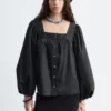 Cotton Square-Neck Blouse