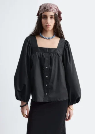 Cotton Square-Neck Blouse