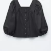 Cotton Square-Neck Blouse