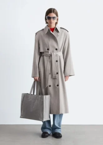 cotton wool tie belt trench coat 1 330x462 - Cotton-Wool Tie-Belt Trench Coat