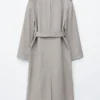 Cotton-Wool Tie-Belt Trench Coat