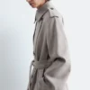 Cotton-Wool Tie-Belt Trench Coat