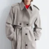 Cotton-Wool Tie-Belt Trench Coat