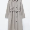 Cotton-Wool Tie-Belt Trench Coat