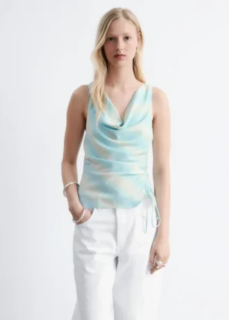 Cowl-Neck Drawstring Top